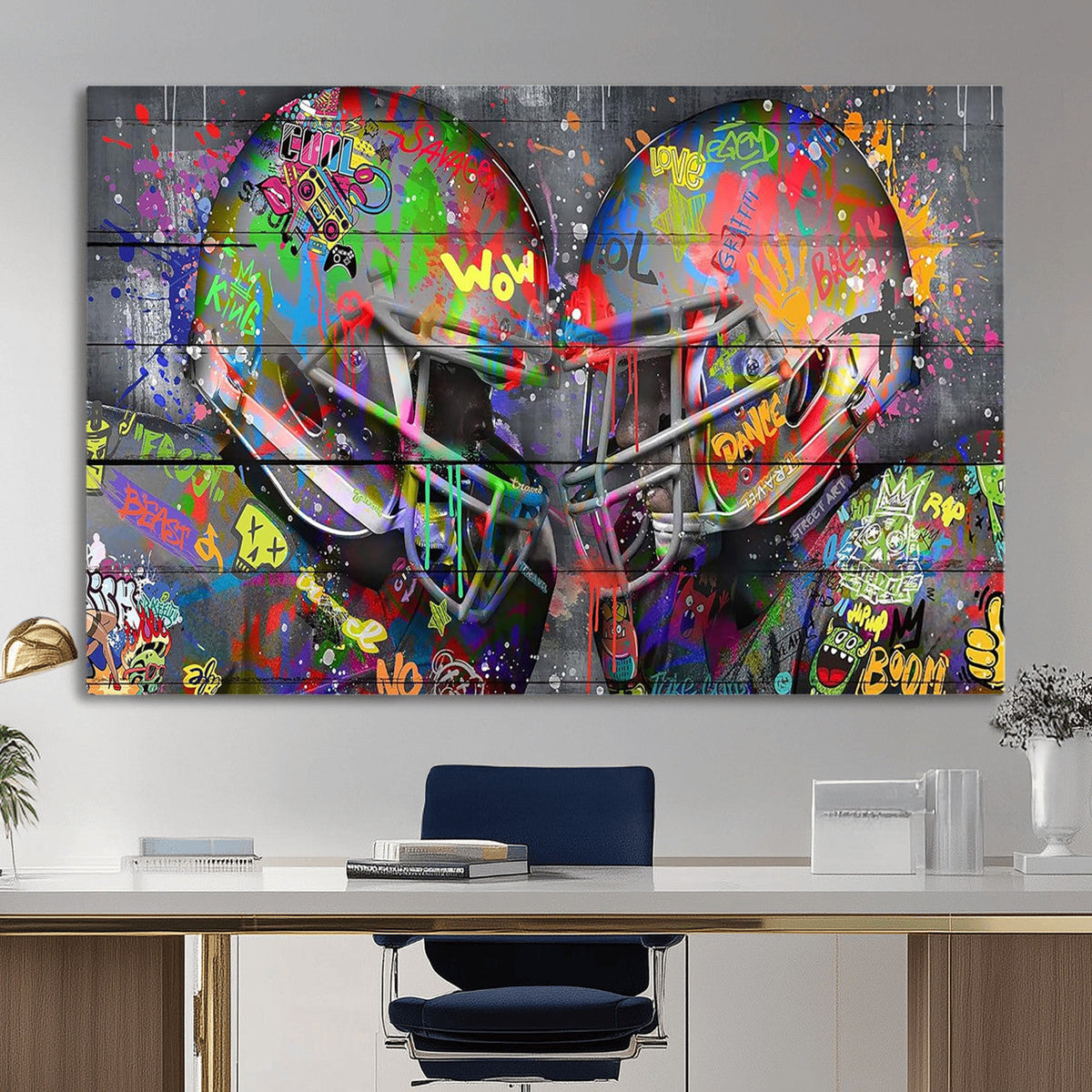 Graffiti Football Helmets Wall Art Canvas Print, Urban