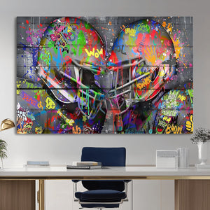 Graffiti Football Helmets Wall Art Canvas Print, Urban
