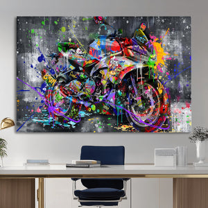 Graffiti Motorcycle Wall Art Canvas Print, Urban Street Art