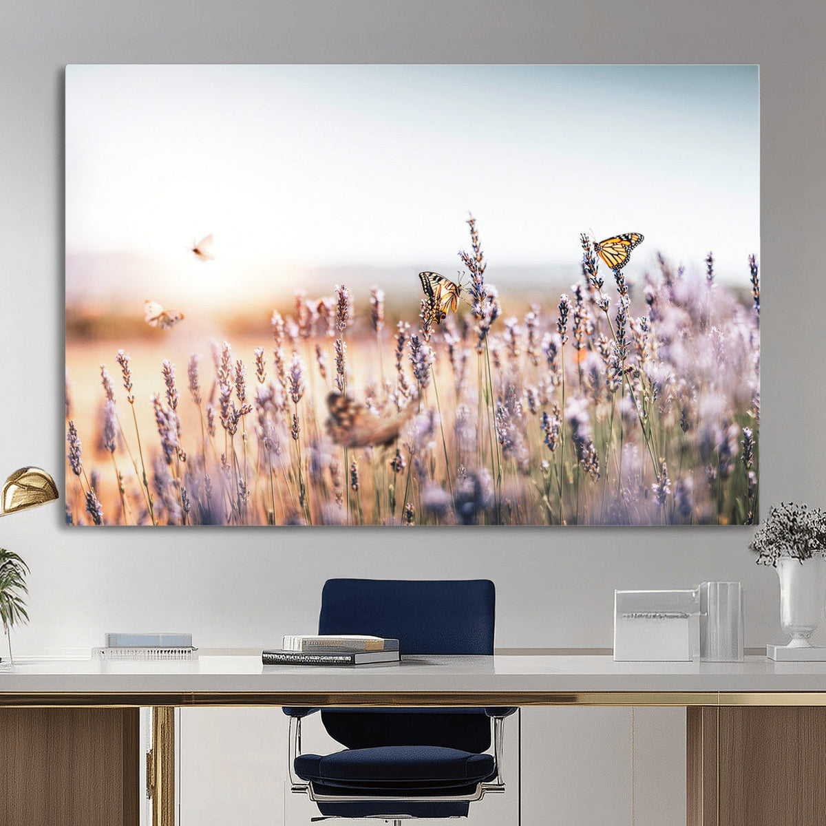 Lavender Field Wall Art Canvas Print, Butterfly Floral