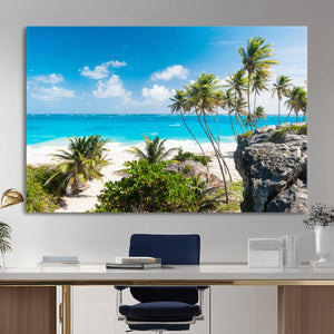 Tropical Beach Wall Art Canvas Print, Palm Tree Ocean