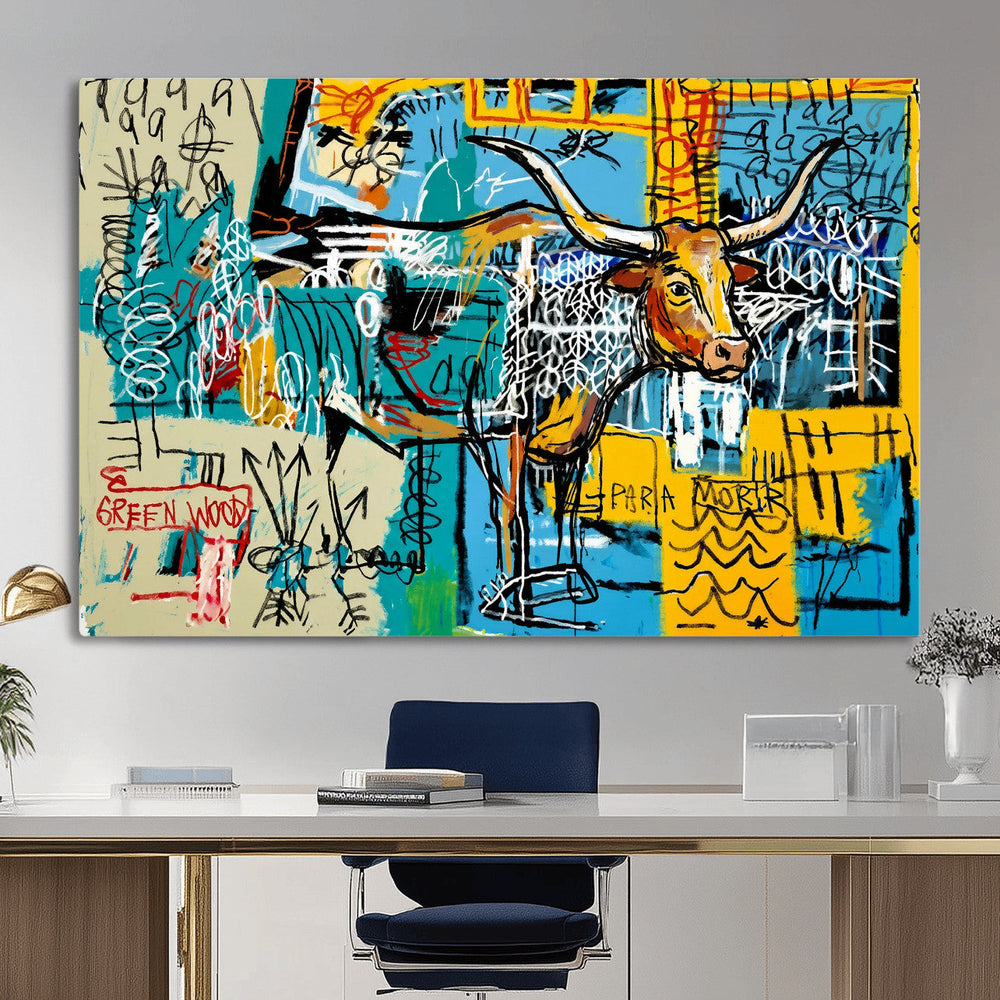 Basquiat Style Bird Bull Graffiti Wall Art Canvas Print,