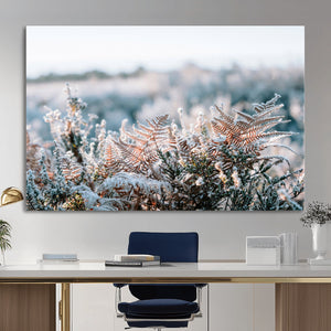 Frosted Fern Wall Art Canvas Print, Soft Winter Botanical