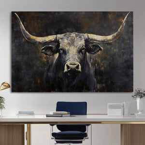 Rustic Longhorn Bull Wall Art Canvas Print – Vintage Western