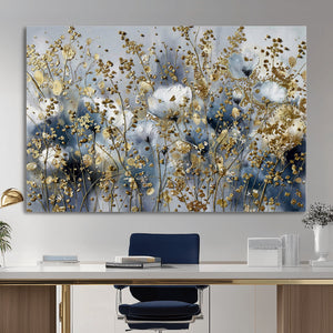 Abstract Floral Wall Art Canvas Print – Gold and Blue
