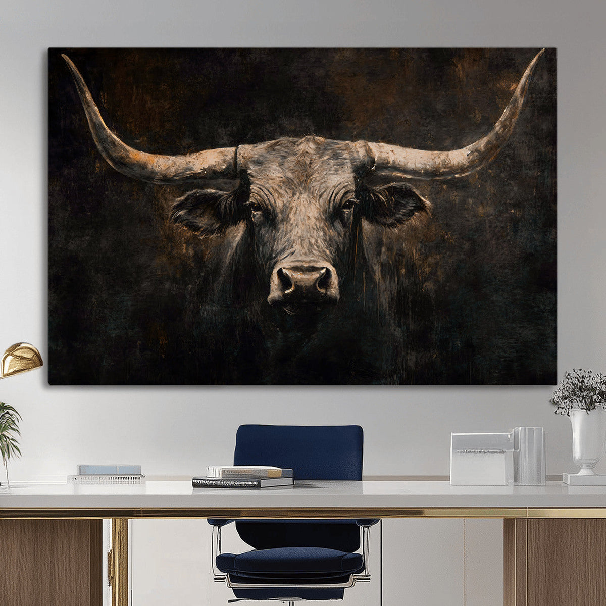 Vintage Longhorn Bull Wall Art Canvas Print – Rustic Western