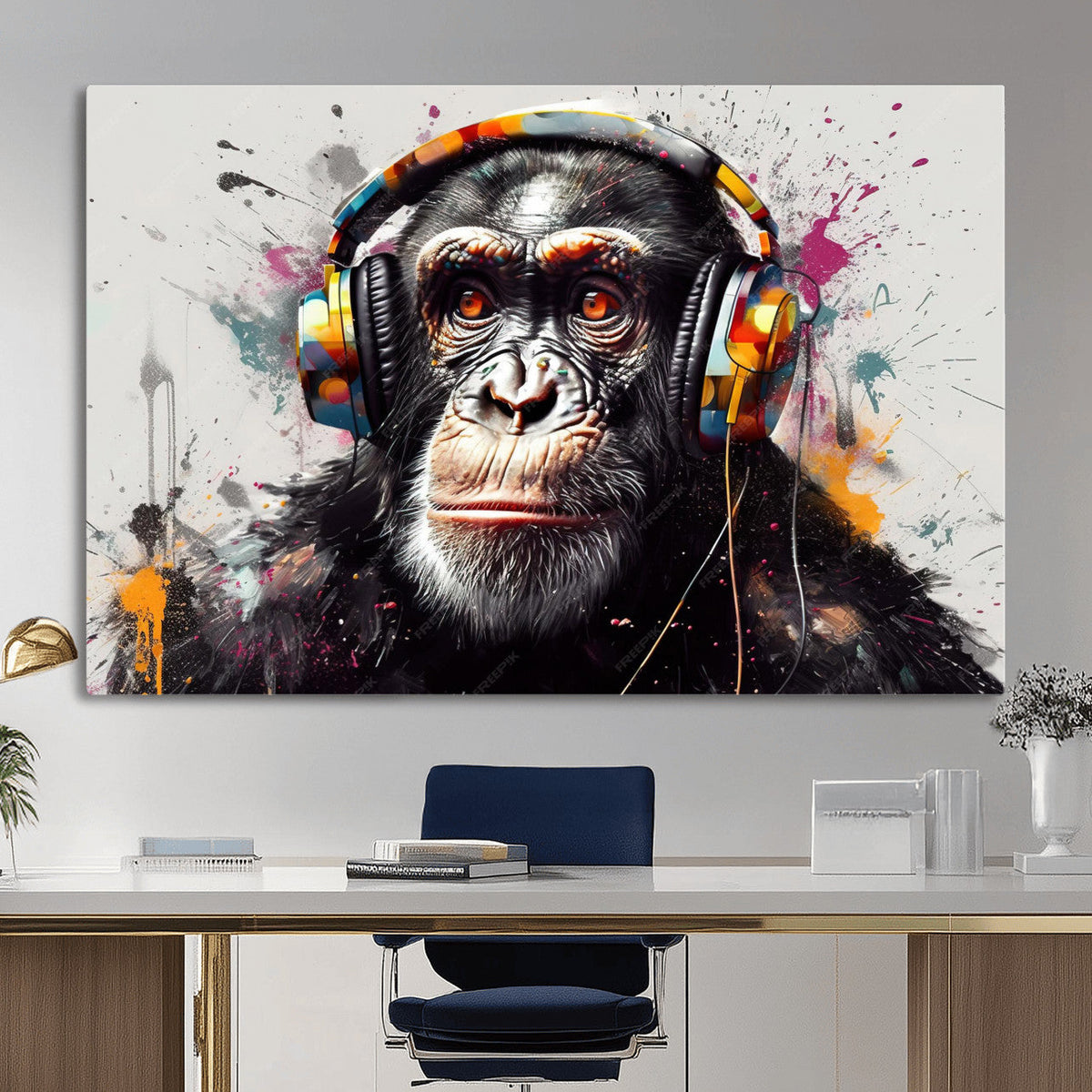 Dj Monkey Wall Art Canvas Print – Colorful Pop Art Banksy