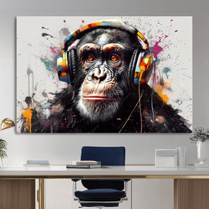 Dj Monkey Wall Art Canvas Print – Colorful Pop Art Banksy