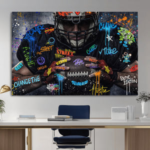 Graffiti American Football Player Street Art Wall Art Canvas