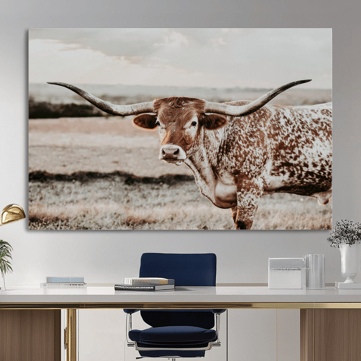 Texas Longhorn Bull Rustic Wall Art Canvas Print