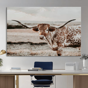 Texas Longhorn Bull Rustic Wall Art Canvas Print