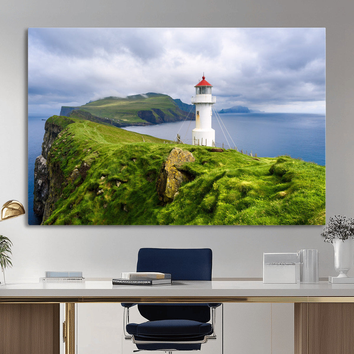 Coastal Lighthouse Wall Art Canvas Print, Cliffside Ocean