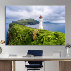 Coastal Lighthouse Wall Art Canvas Print, Cliffside Ocean
