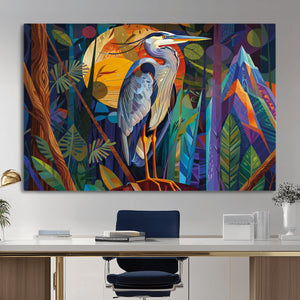 Colorful Heron Wall Art Canvas Print Tropical Bird Abstract