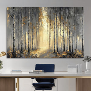 Abstract Birch Forest Wall Art Canvas Print – Modern Neutral
