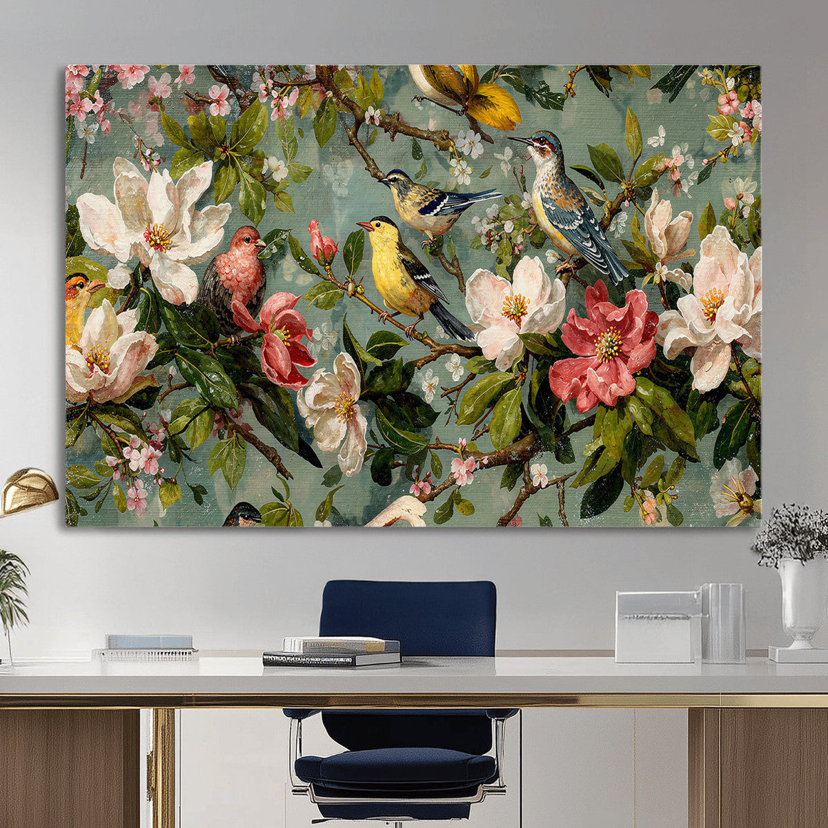 Vintage Birds and Flowers Wide Wall Art: Extra Large