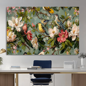 Vintage Birds and Flowers Wide Wall Art: Extra Large