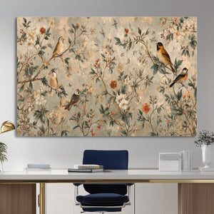 Vintage Birds and Flowers Wall Art Canvas Print, Botanical