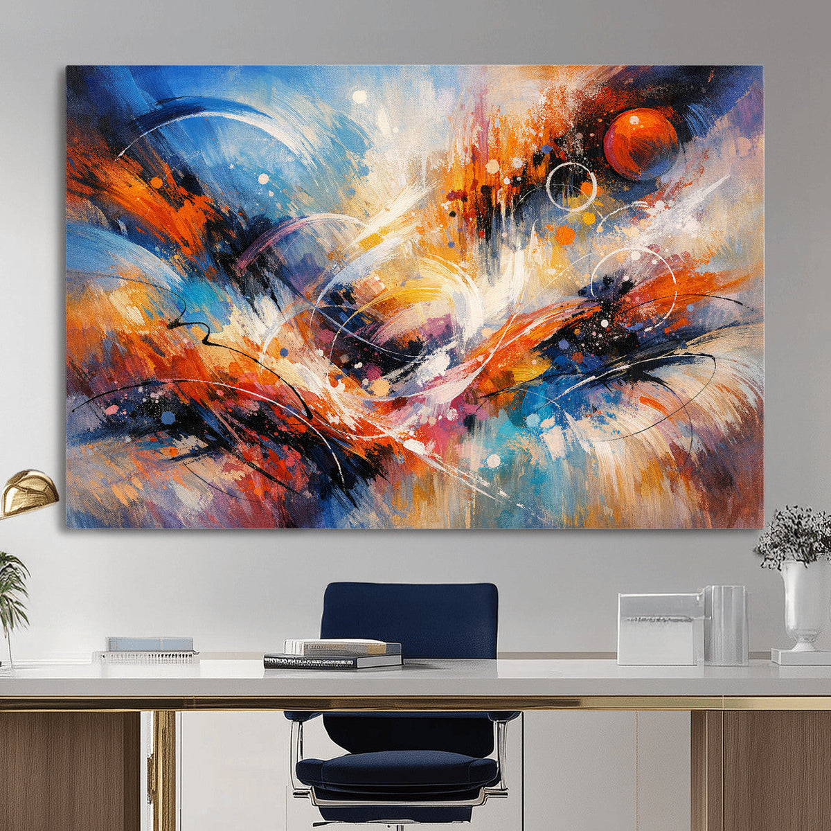 Lyrical Abstraction Wall Art Canvas Print, Orange Blue