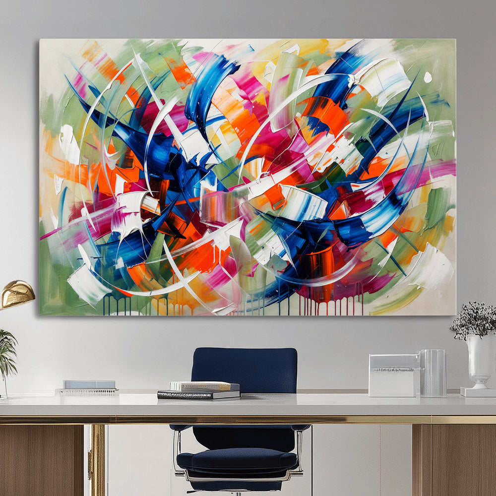 Geometric Abstract Wall Art Canvas Print, Orange Blue
