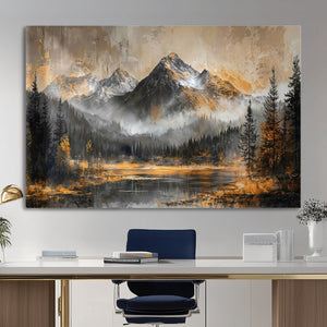 Mountain Lake Canvas Wall Art — Rustic Forest Landscape