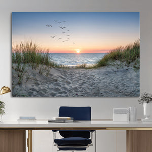 Sandy Dune Path Sunset Canvas Wall Art — Seagulls Beach