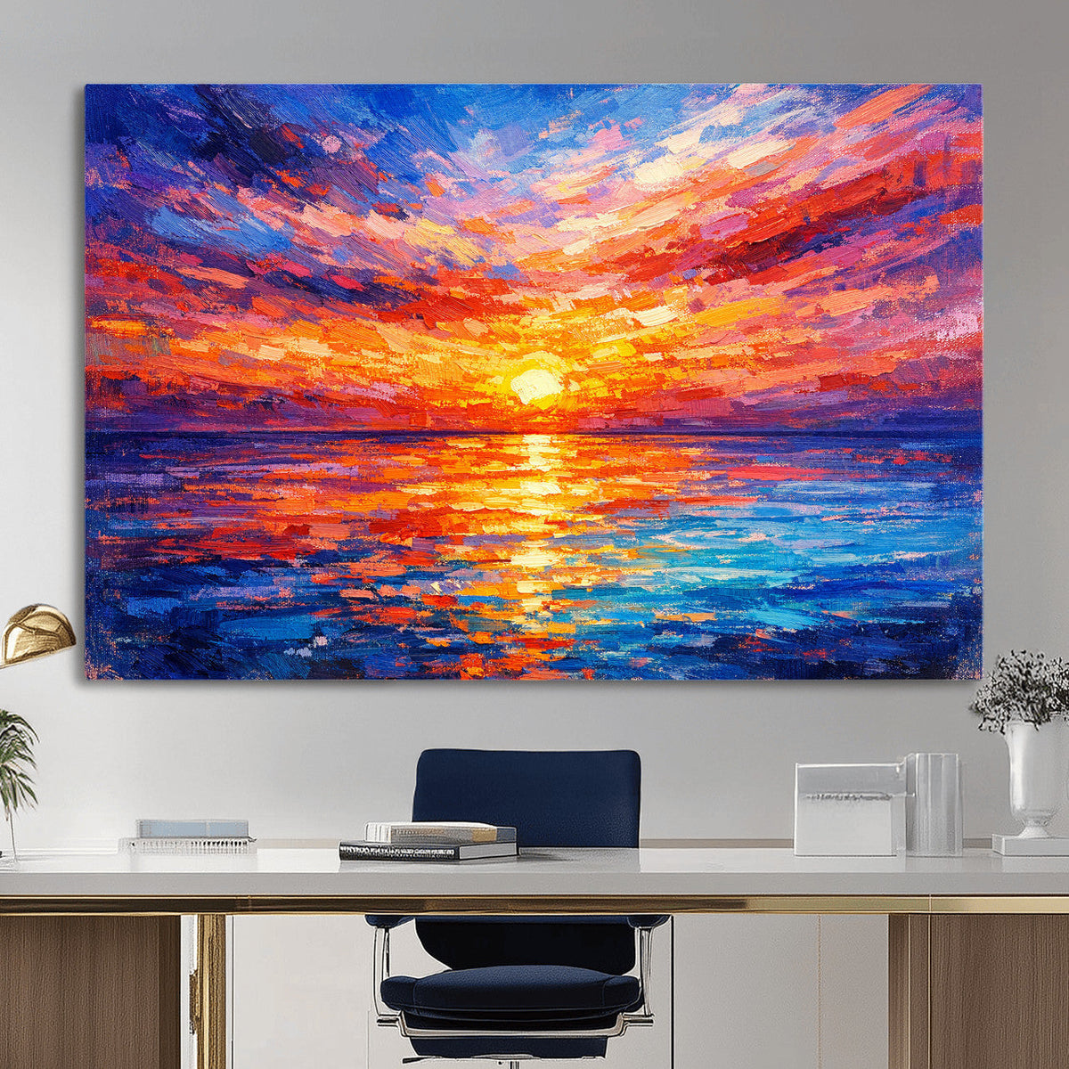 Colorful Knife Ocean Sunset Canvas — Orange Pink Teal