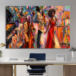 African American Jazz Singer Canvas Art — Red Dress Black