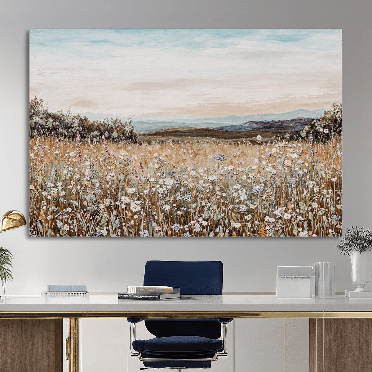 Neutral Wildflower Field Canvas Wall Art — Beige Earth Tone