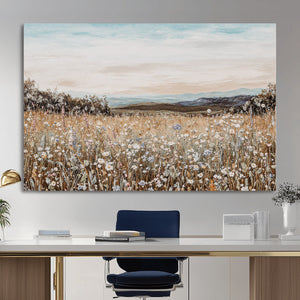 Neutral Wildflower Field Canvas Wall Art — Beige Earth Tone