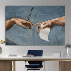 Funny Bathroom Canvas Wall Art, Michelangelo Creation of