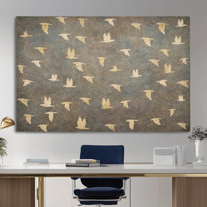 Flying Birds Canvas Wall Art, Vintage Bird Flock Pattern