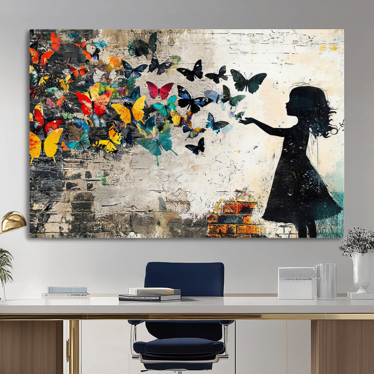 Banksy Butterfly Girl Wall Art Canvas Print, Framed Street