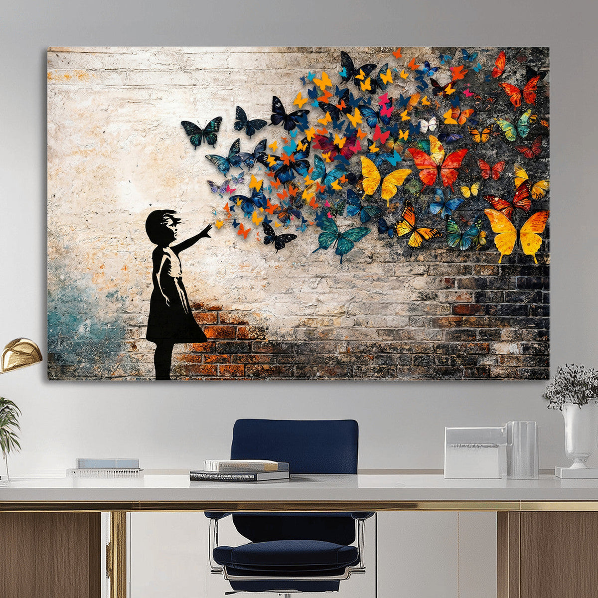 Banksy Graffiti Butterfly Girl Wall Art Canvas Print, Framed
