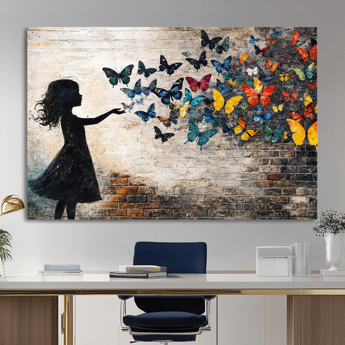 Banksy Butterfly Girl Wall Art Canvas Print, Framed Street