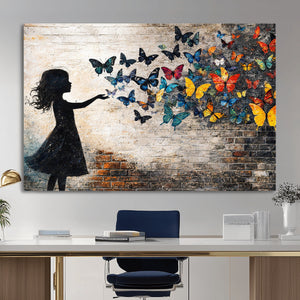 Banksy Butterfly Girl Wall Art Canvas Print, Framed Street