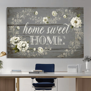 Home Sweet Home Wall Art Canvas Print, Floral Farmhouse