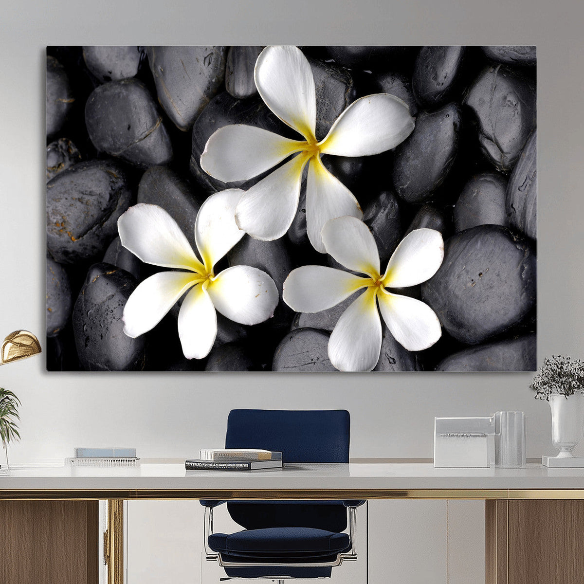 Plumeria Frangipani Black Stone Canvas | White Flower Spa