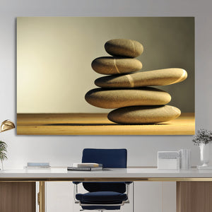 Zen Stone Wall Art Canvas Print, Balanced Rock Stack Framed