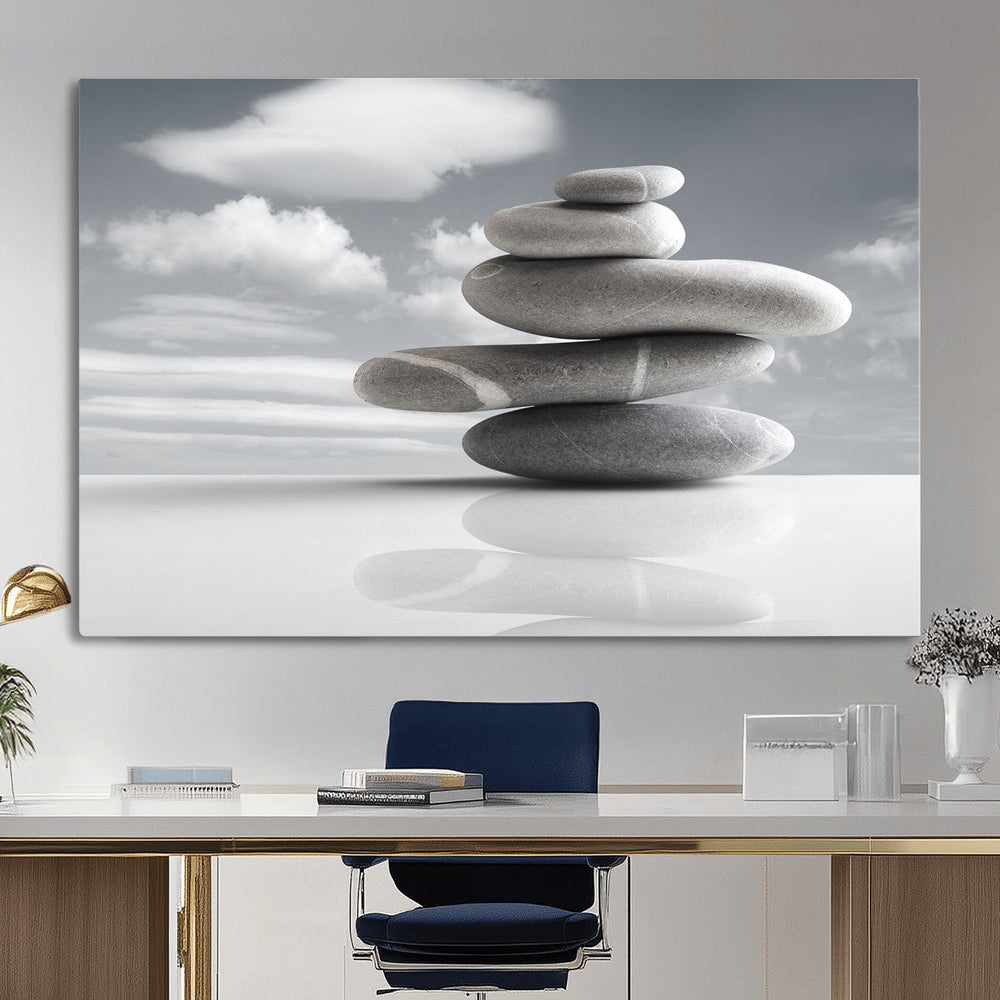 Zen Stone Wall Art Canvas Print, Balanced Rock Stack Framed
