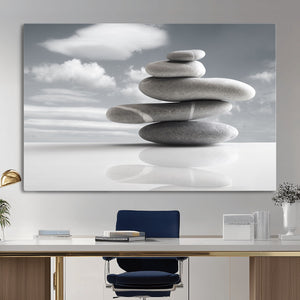 Zen Stone Wall Art Canvas Print, Balanced Rock Stack Framed
