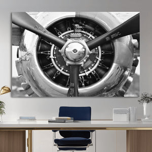 Vintage Propeller Plane Wall Art Canvas Print, Black and