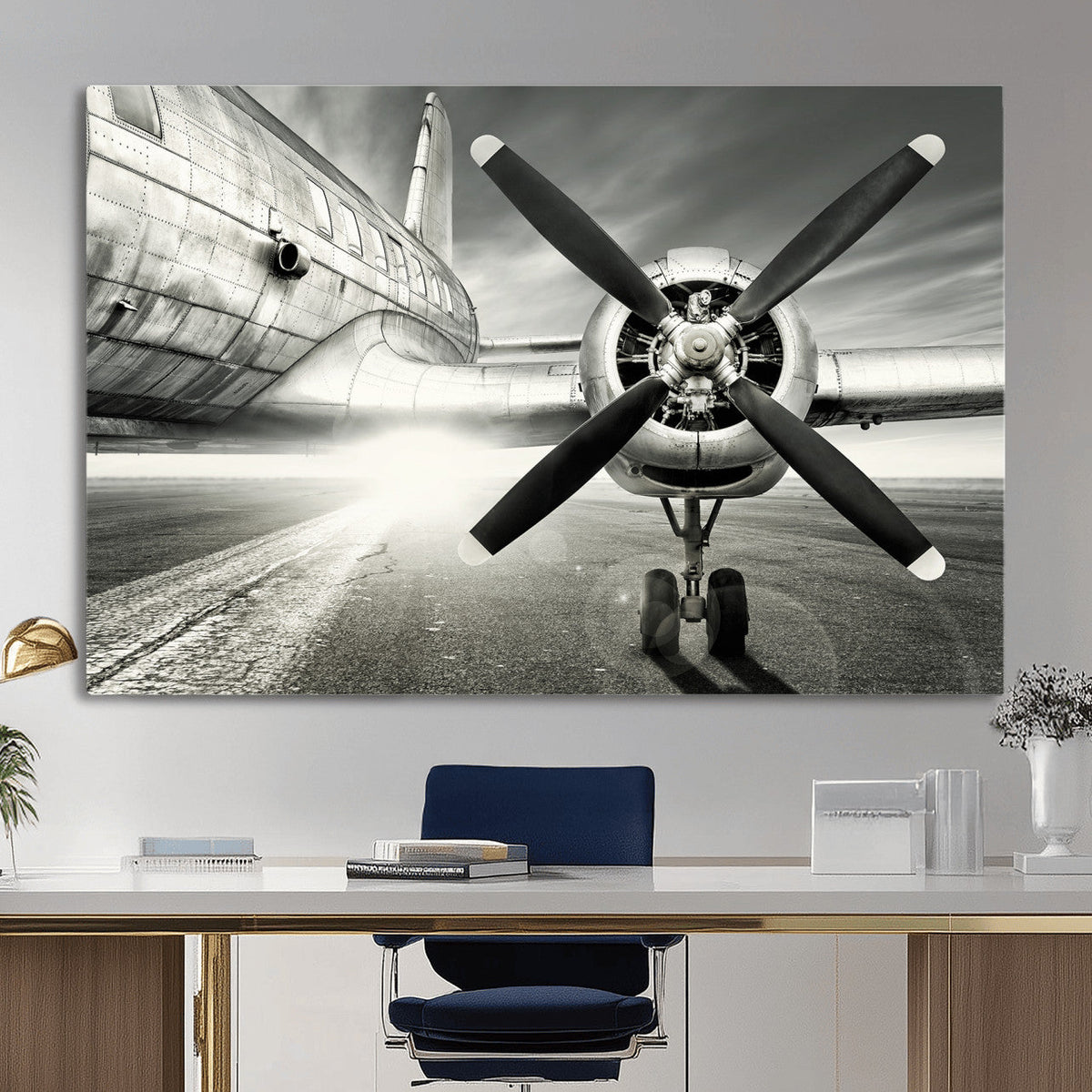 Vintage Airplane Wall Art Canvas Print, Black and White
