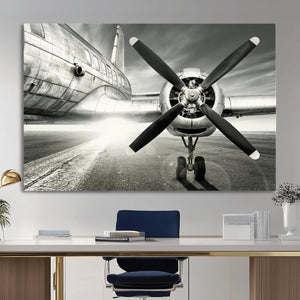 Vintage Airplane Wall Art Canvas Print, Black and White