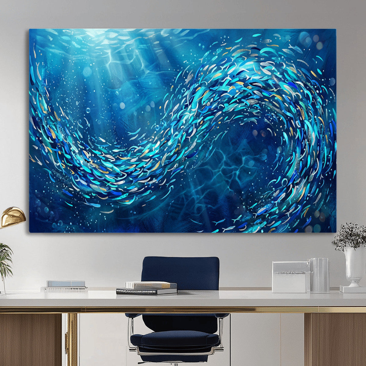 School of Fish Canvas Print | Blue Ocean Underwater Wall Art