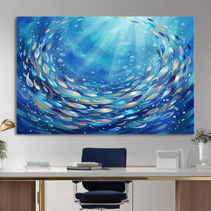 School of Fish Canvas Print | Blue Ocean Underwater Wall Art