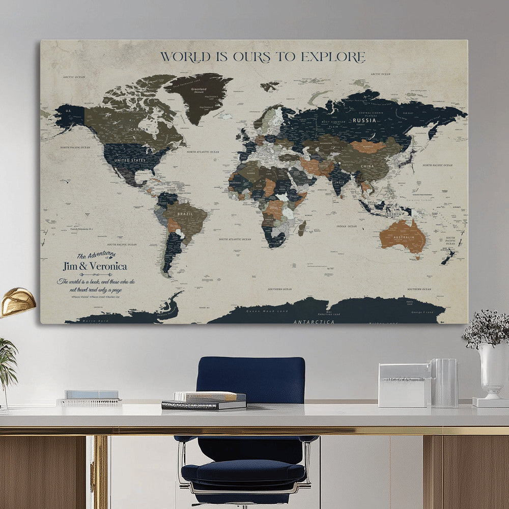 Custom Push Pin World Map Wall Art Canvas Print –