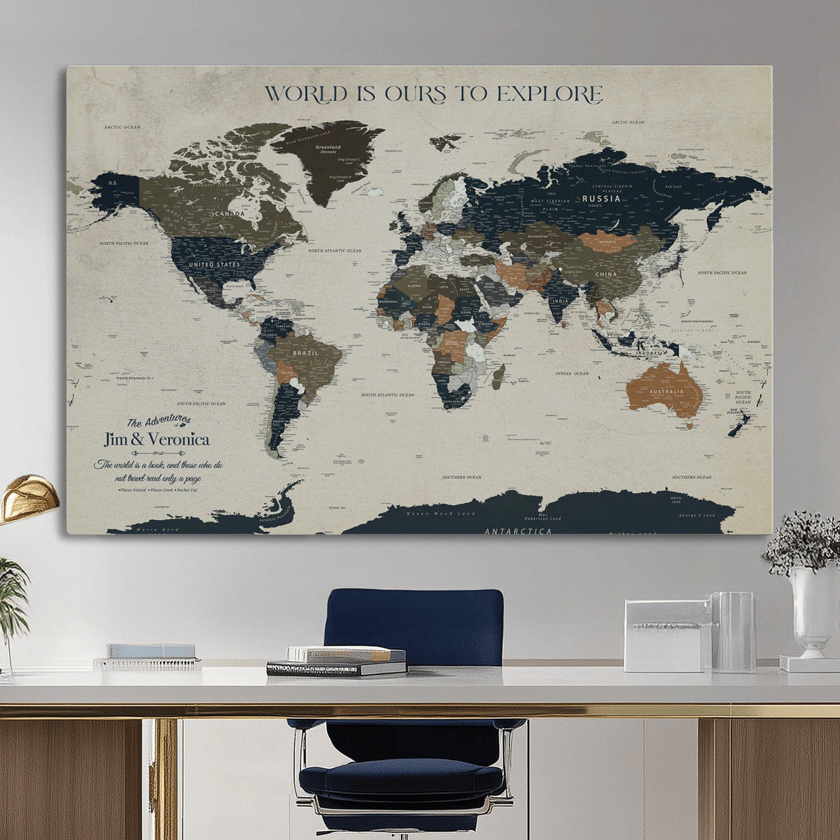 Custom Push Pin World Map Wall Art Canvas Print –