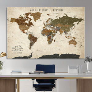 Custom Push Pin World Map Wall Art Canvas Print –
