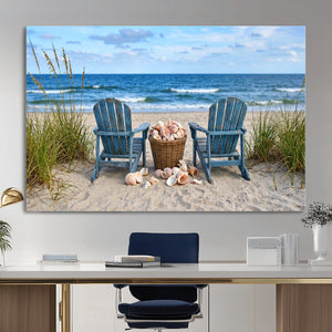 Large Beach Canvas Wall Art Coastal Adirondack Chairs Ocean